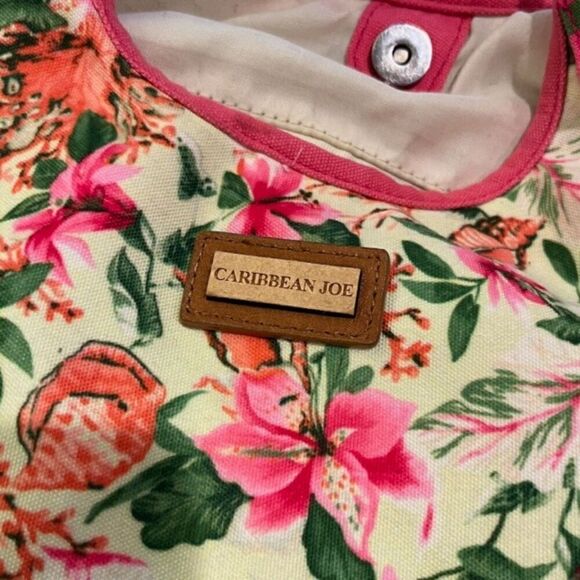 Caribbean Joe Coral Floral Hobo Bag with Striped Handles - Picture 5 of 15